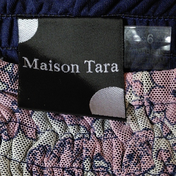 NWT Maison Tara Size 6 Pink Navy Floral Square Neck Smocked Boho Flounce… - Picture 3 of 15